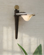 Aurelian Crest Alabaster Wall Sconce in Bronze with White Natural Stone Shade