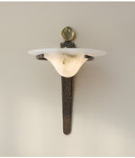 Aurelian Crest Alabaster Wall Sconce in Bronze with White Natural Stone Shade