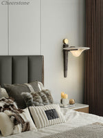 Aurelian Crest Alabaster Wall Sconce in Bronze with White Natural Stone Shade