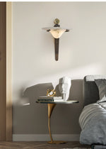 Aurelian Crest Alabaster Wall Sconce in Bronze with White Natural Stone Shade