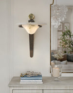 Aurelian Crest Alabaster Wall Sconce in Bronze with White Natural Stone Shade