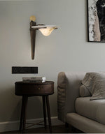 Aurelian Crest Alabaster Wall Sconce in Bronze with White Natural Stone Shade