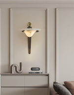 Aurelian Crest Alabaster Wall Sconce in Bronze with White Natural Stone Shade