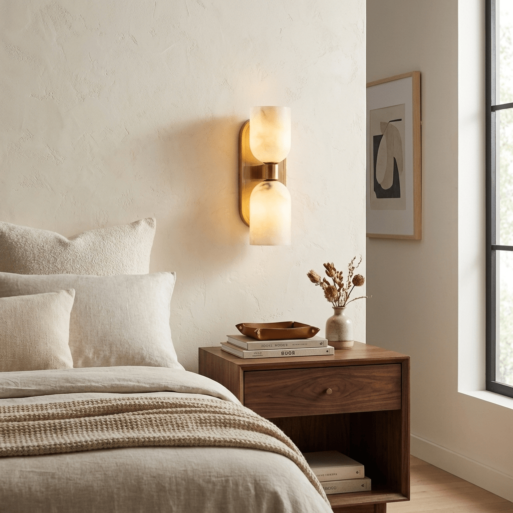 Aurelian Twin Alabaster Wall Sconce in Brass for Modern Interiors