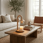 Aurelio Candle Warmer Lamp – Brass & Wood Table Lamp