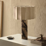 Aurelio Sculptural Marble Table Lamp with Fabric Shade for Modern Interiors
