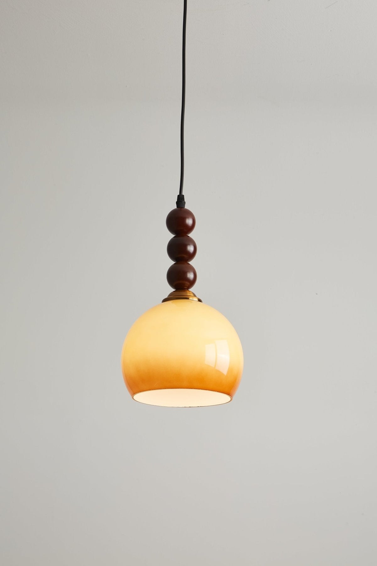 Aurelion Pendant Light – Amber Glass & Walnut Wood Modern Hanging Lamp