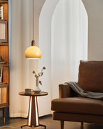 Aurelion Pendant Light – Amber Glass & Walnut Wood Modern Hanging Lamp