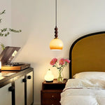 Aurelion Pendant Light – Amber Glass & Walnut Wood Modern Hanging Lamp