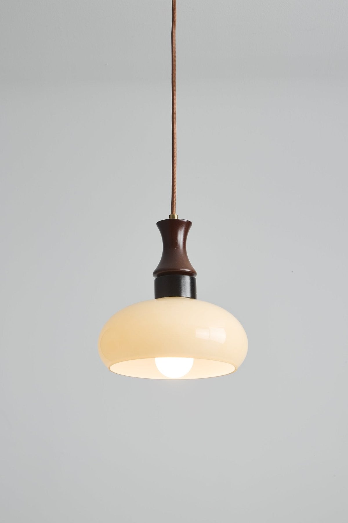 Aurelion Pendant Light – Amber Glass & Walnut Wood Modern Hanging Lamp