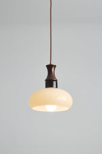 Aurelion Pendant Light – Amber Glass & Walnut Wood Modern Hanging Lamp
