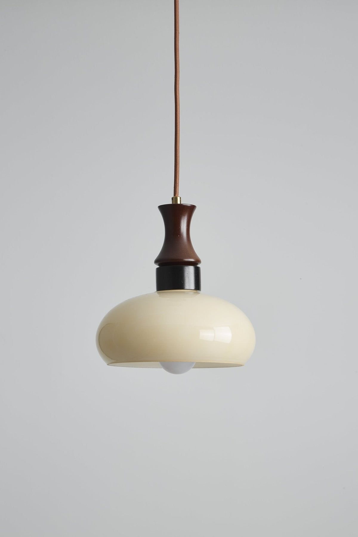 Aurelion Pendant Light – Amber Glass & Walnut Wood Modern Hanging Lamp