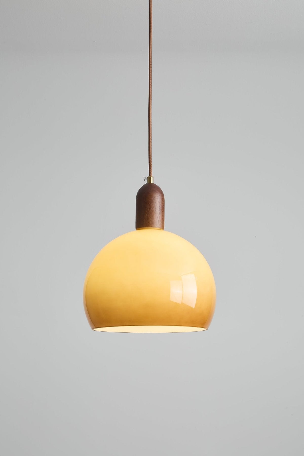 Aurelion Pendant Light – Amber Glass & Walnut Wood Modern Hanging Lamp