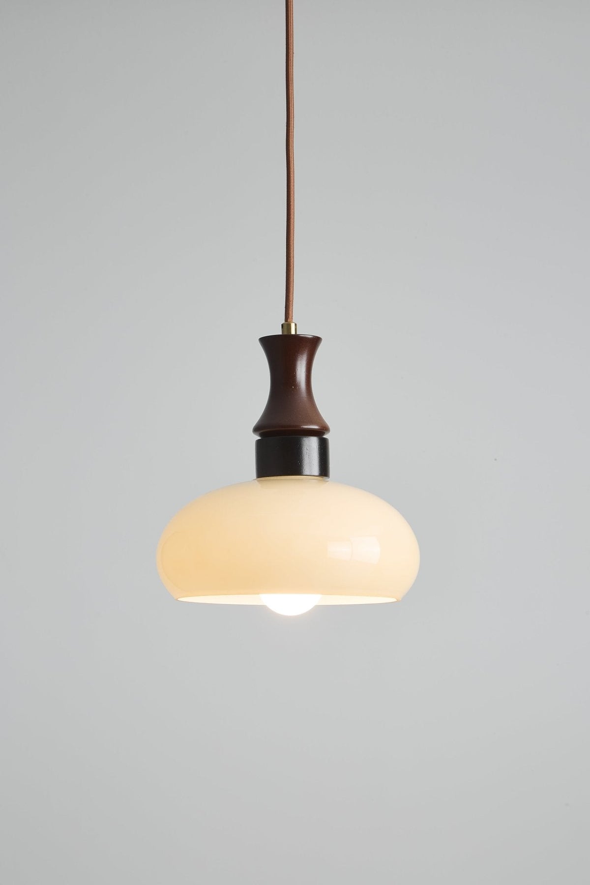 Aurelion Pendant Light – Amber Glass & Walnut Wood Modern Hanging Lamp