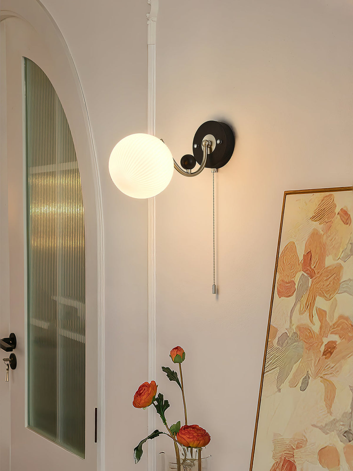 Aurelo Wall Sconce with Glass Shade and Wood Accents
