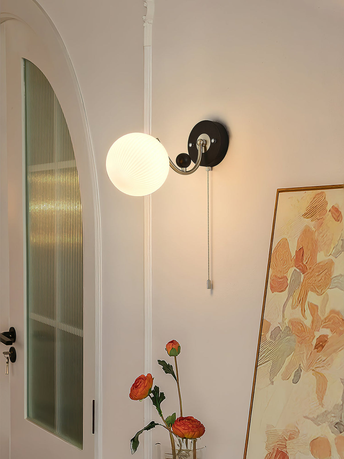 Aurelo Wall Sconce with Glass Shade and Wood Accents