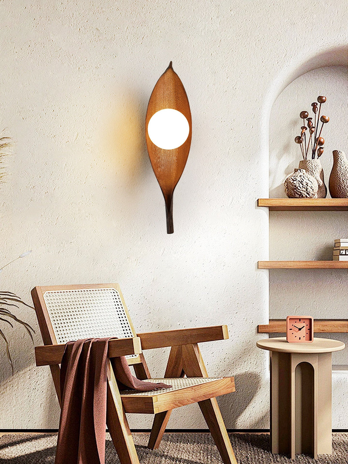 Aureo Leaf Glass Wall Sconce in Amber with Walnut Finish