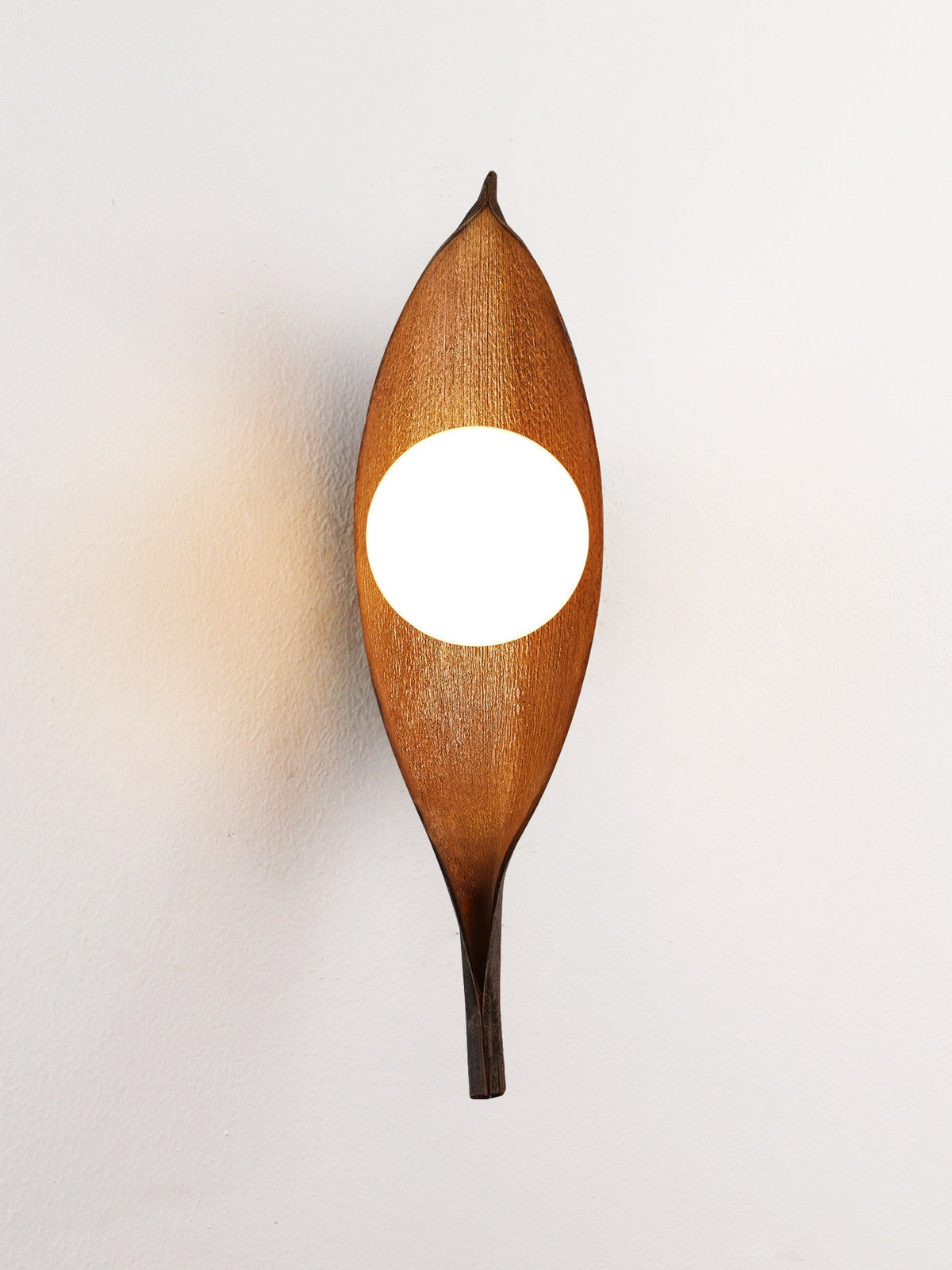 Aureo Leaf Glass Wall Sconce in Amber with Walnut Finish
