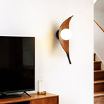 Aureo Leaf Glass Wall Sconce in Amber with Walnut Finish