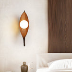 Aureo Leaf Glass Wall Sconce in Amber with Walnut Finish