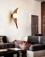 Aureo Leaf Glass Wall Sconce in Amber with Walnut Finish