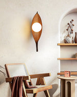 Aureo Leaf Glass Wall Sconce in Amber with Walnut Finish
