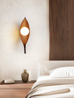 Aureo Leaf Glass Wall Sconce in Amber with Walnut Finish
