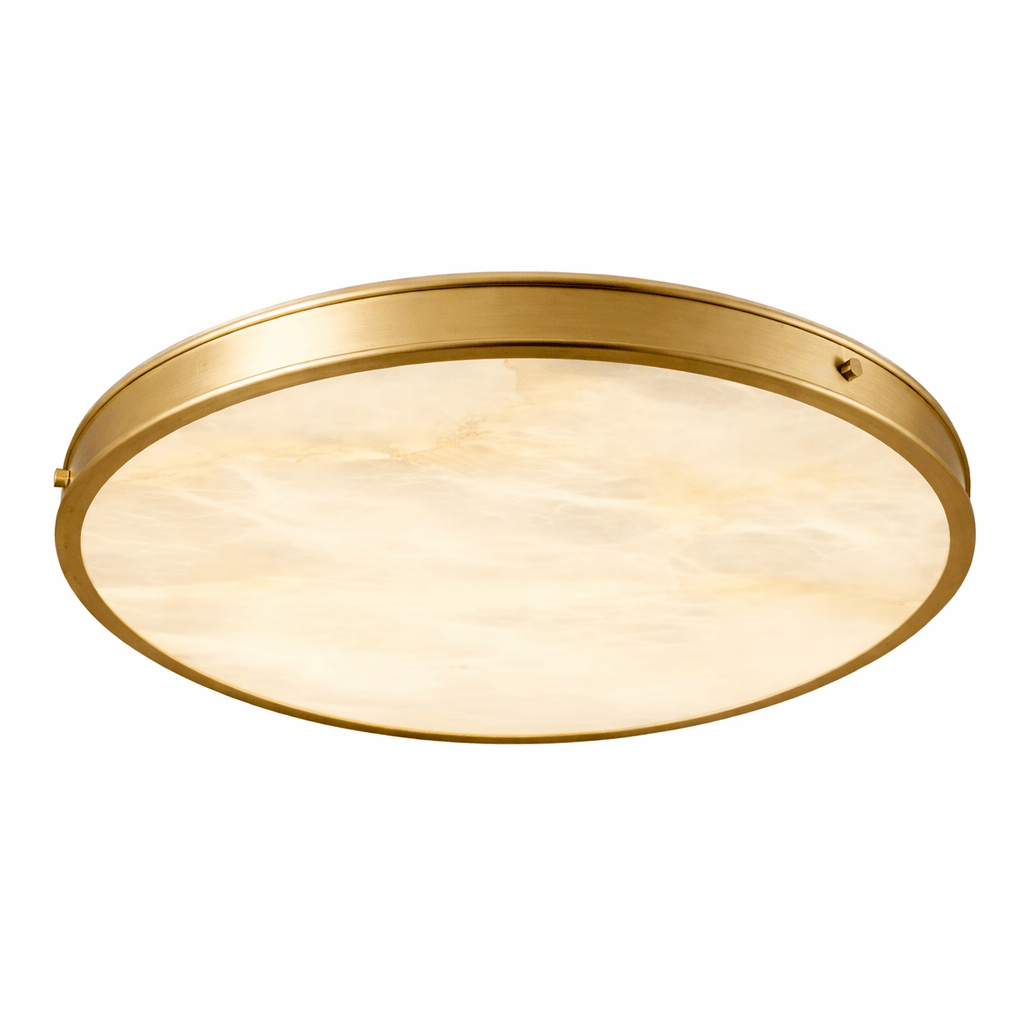 Aureon Round Alabaster Flush Mount Ceiling Light in Brushed Brass