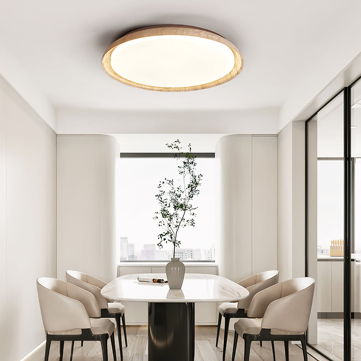 Aureum Edge Ceiling Light in Yellow Travertine — Modern Flush Mount LED