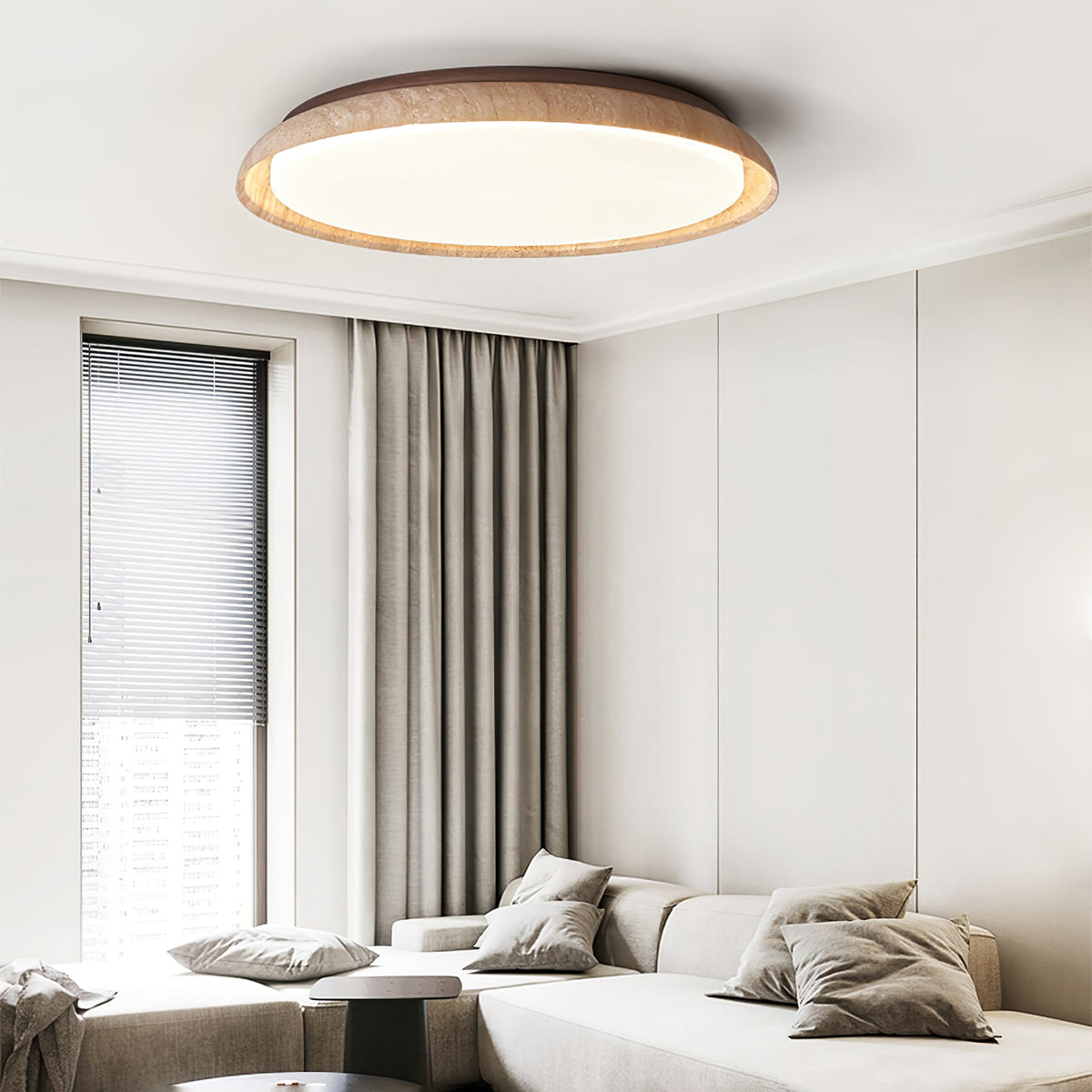 Aureum Edge Ceiling Light in Yellow Travertine — Modern Flush Mount LED