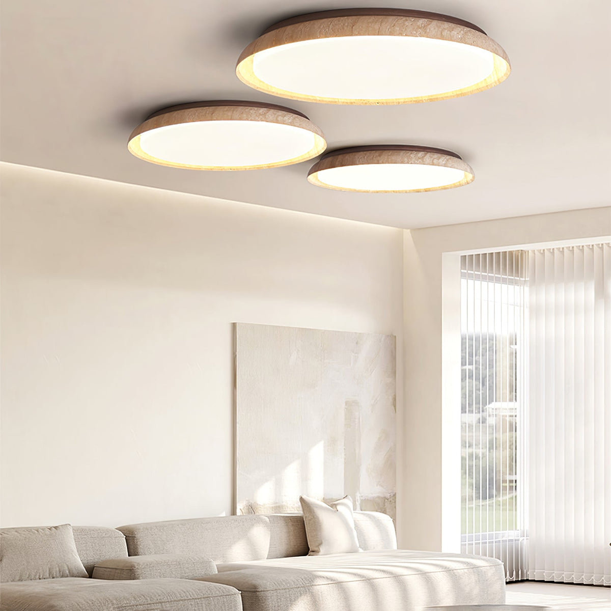 Aureum Edge Ceiling Light in Yellow Travertine — Modern Flush Mount LED