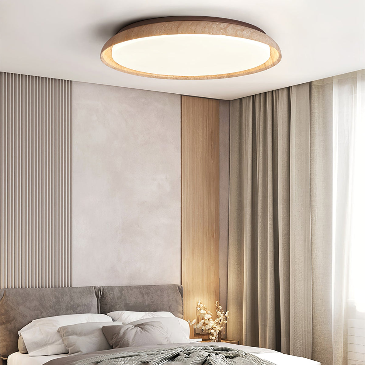 Aureum Edge Ceiling Light in Yellow Travertine — Modern Flush Mount LED