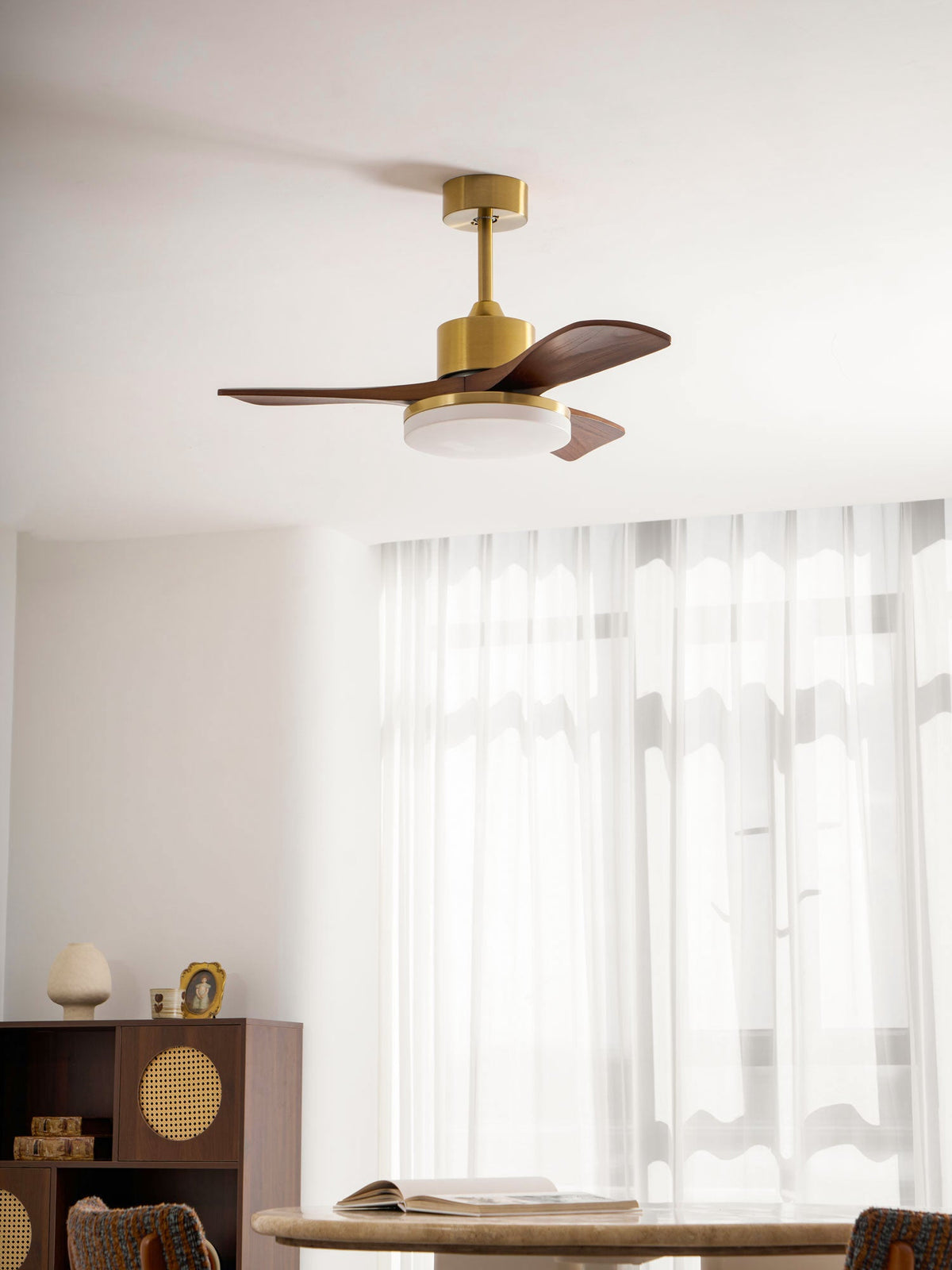 Aurevo Ceiling Fan Light with LED and Walnut Blades