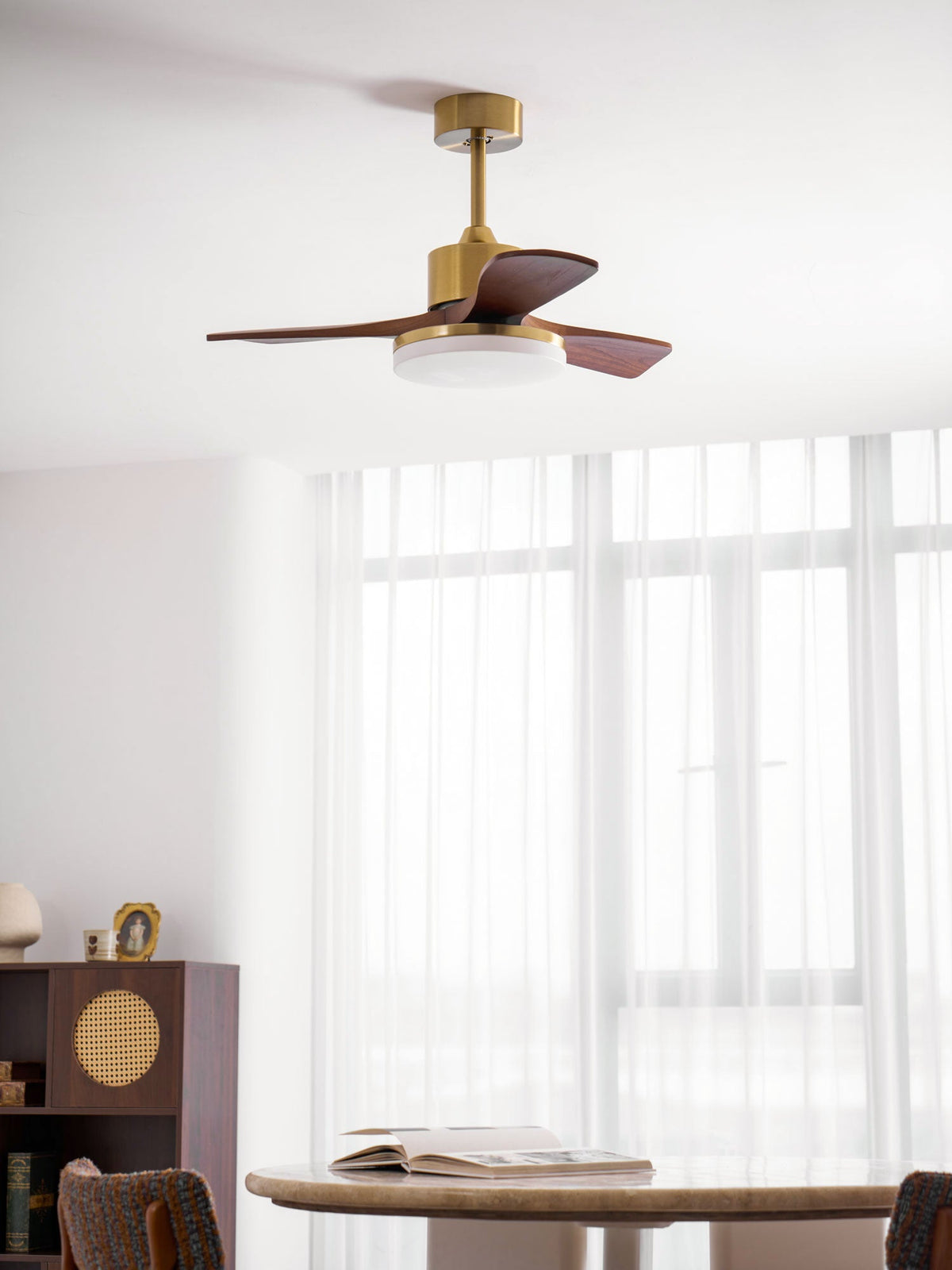 Aurevo Ceiling Fan Light with LED and Walnut Blades