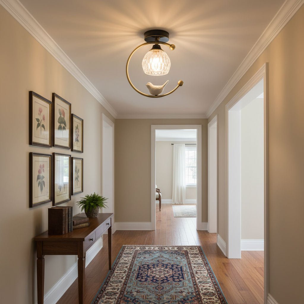 Auri Bird Ceiling Light – Sculptural Brass & Glass Flush Mount
