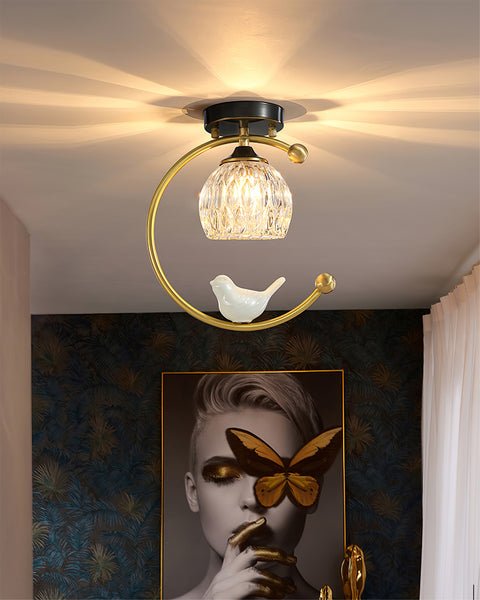 Auri Bird Ceiling Light – Sculptural Brass & Glass Flush Mount