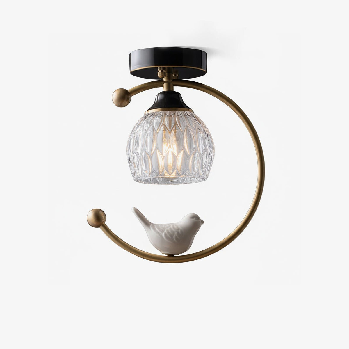 Auri Bird Ceiling Light – Sculptural Brass & Glass Flush Mount