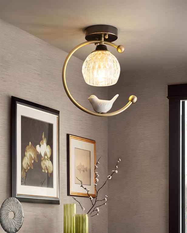 Auri Bird Ceiling Light – Sculptural Brass & Glass Flush Mount