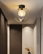 Auri Bird Ceiling Light – Sculptural Brass & Glass Flush Mount