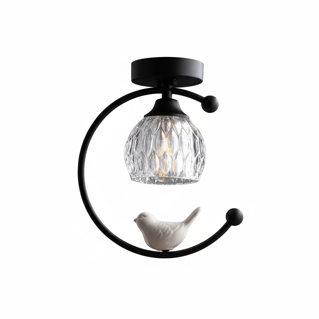 Auri Bird Ceiling Light – Sculptural Brass & Glass Flush Mount