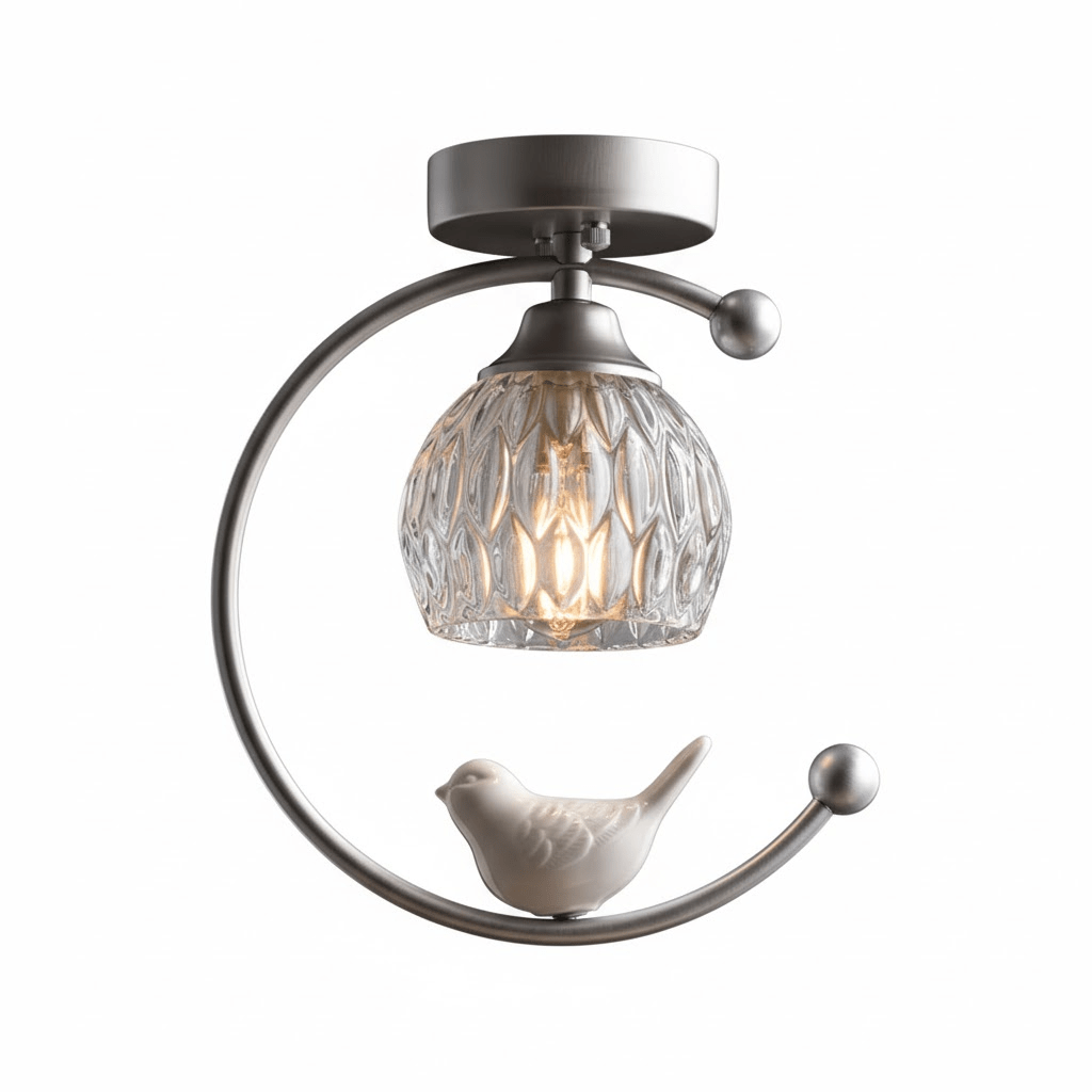 Auri Bird Ceiling Light – Sculptural Brass & Glass Flush Mount