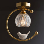 Auri Bird Ceiling Light – Sculptural Brass & Glass Flush Mount