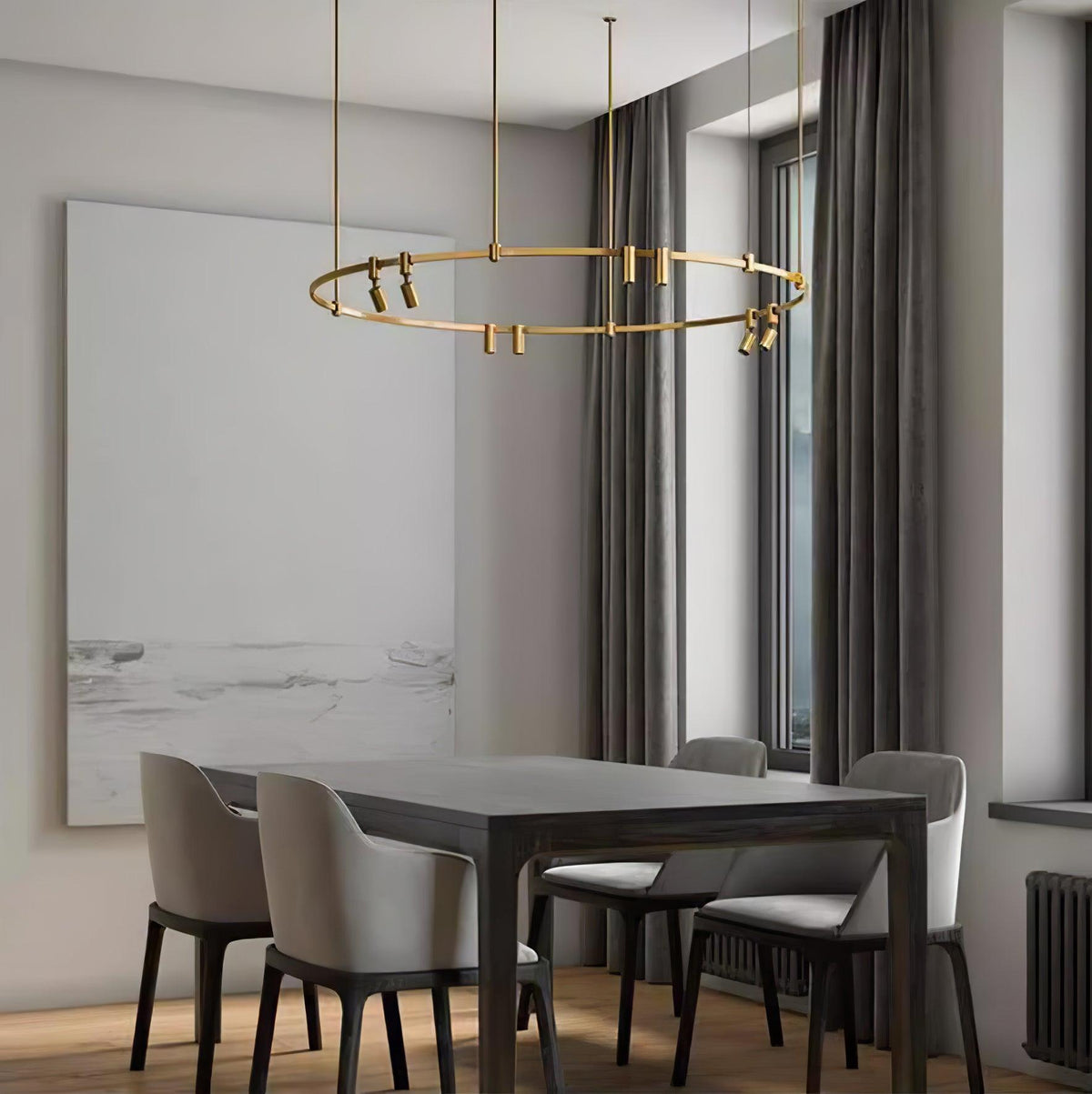 Auroom Round Chandelier in Gold Brass with Clear Acrylic Shades