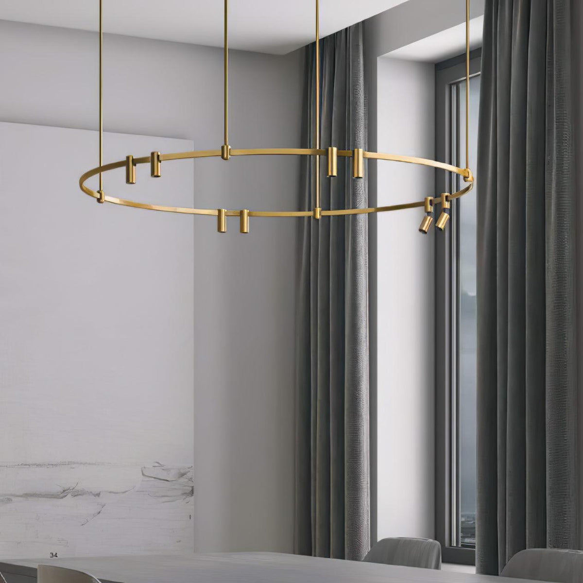 Auroom Round Chandelier in Gold Brass with Clear Acrylic Shades