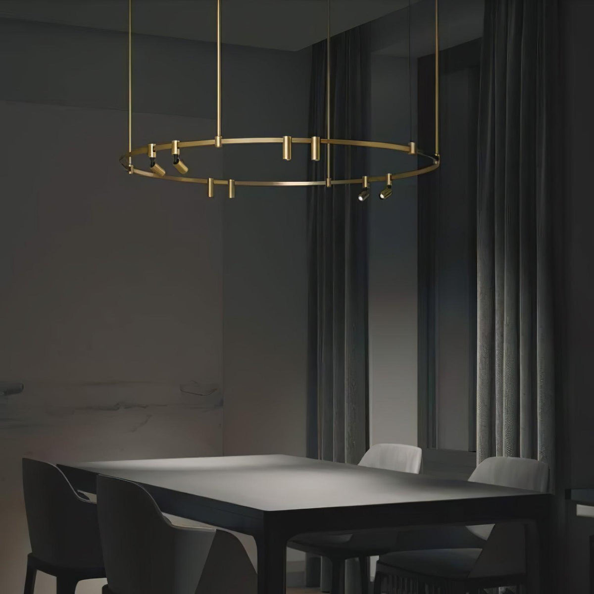 Auroom Round Chandelier in Gold Brass with Clear Acrylic Shades