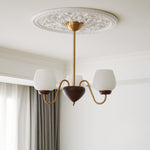 Aurorium Modern Brass Chandelier with Walnut Accents and Glass Globes
