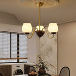 Aurorium Modern Brass Chandelier with Walnut Accents and Glass Globes