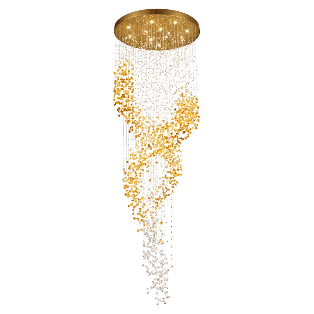 Aurum Cascade Chandelier – 1,500 Crystal Glass Pendant Light in Gold