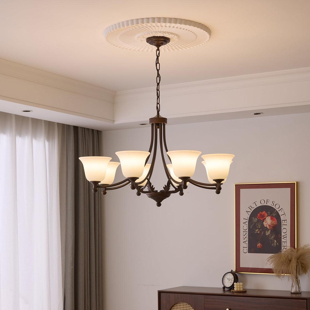 Aveline Bloom Chandelier — Modern Glass & Metal Pendant Light for Dining Room and Living Room