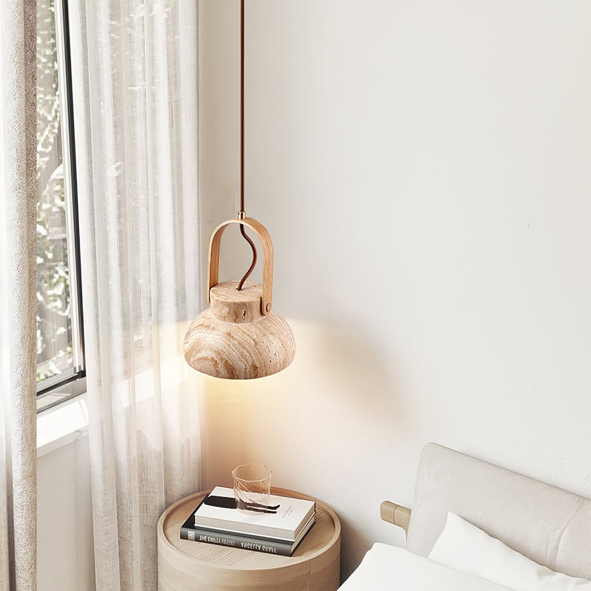 Aveline Travertine Pendant Light – Natural Stone Sculptural Lantern